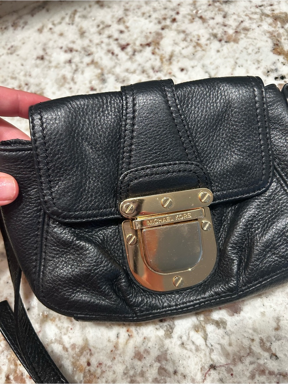 Vintage Michael Kors Black Leather Crossbody with Gold Plate Closure